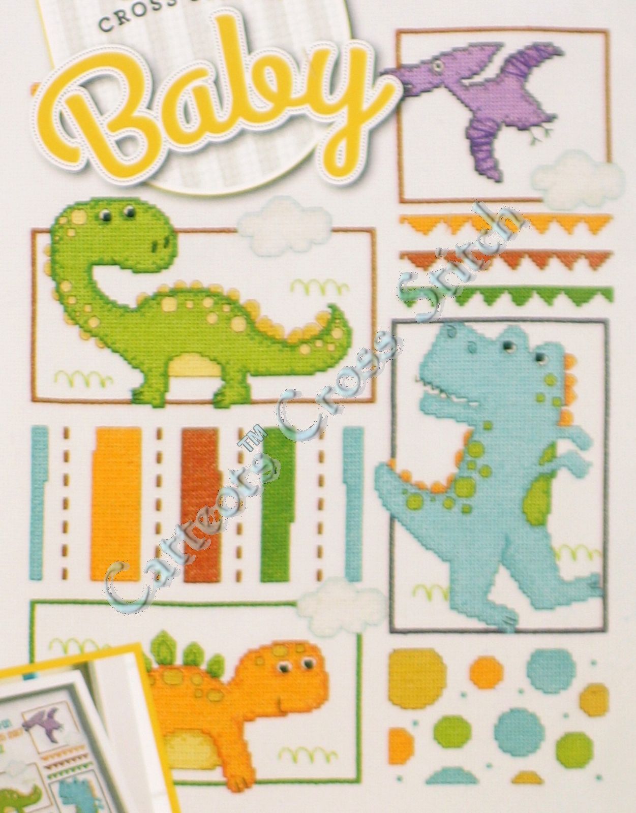 Cross Stitch Kit Dino Baby Birth Record Sampler Announcement Dinosaurs ...